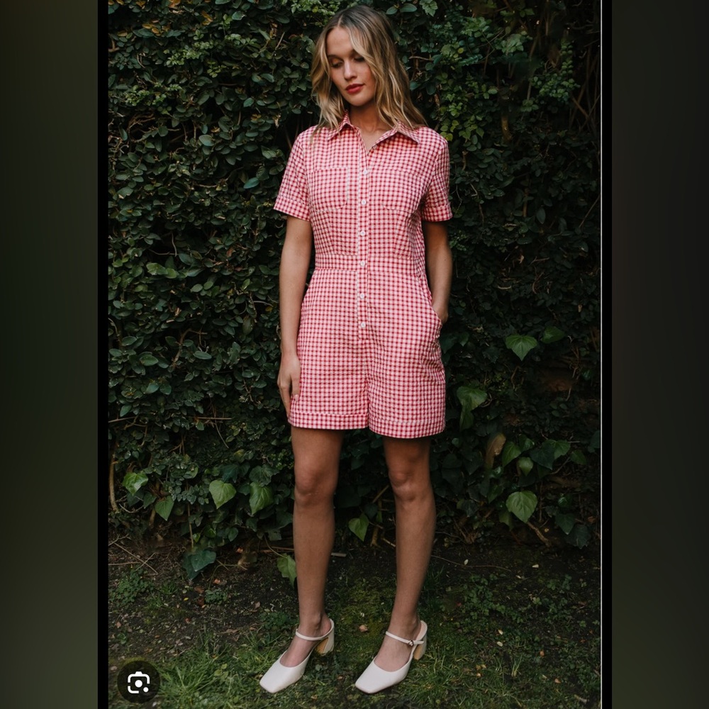Pink Gingham Short-Sleeve Romper